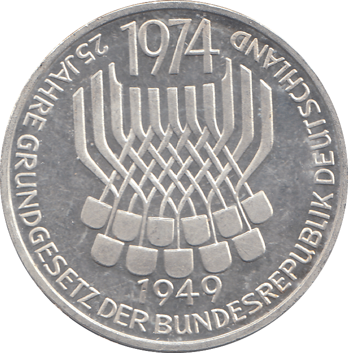 1974 SILVER GERMANY 5 MARKS - WORLD COINS - Cambridgeshire Coins