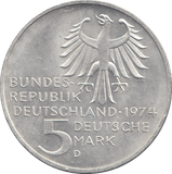 1974 SILVER GERMANY 5 MARKS - WORLD COINS - Cambridgeshire Coins