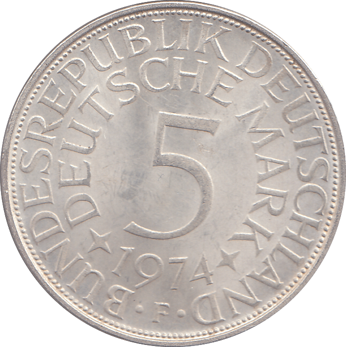 1974 SILVER GERMANY 5 MARKS - WORLD COINS - Cambridgeshire Coins