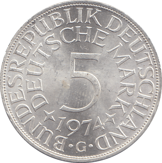 1974 SILVER GERMANY 5 MARKS - WORLD COINS - Cambridgeshire Coins