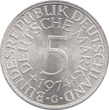 1974 SILVER GERMANY 5 MARKS - WORLD COINS - Cambridgeshire Coins