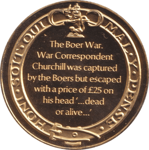 1974 SILVER GOLD PLATED WINSTON CHURCHILL BOER WAR MEDALLION - SILVER WORLD COINS - Cambridgeshire Coins