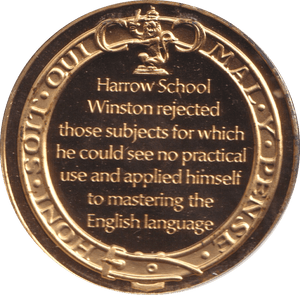 1974 SILVER GOLD PLATED WINSTON CHURCHILL HARROW SCHOOL MEDALLION - SILVER WORLD COINS - Cambridgeshire Coins