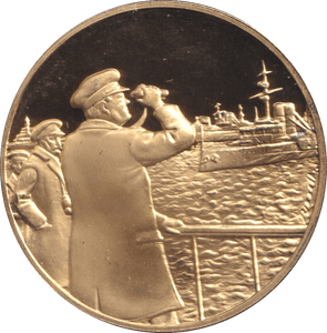 1974 SILVER GOLD PLATED WINSTON CHURCHILL MOBILISATION OF THE FLEET MEDALLION - SILVER WORLD COINS - Cambridgeshire Coins