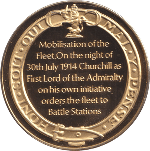 1974 SILVER GOLD PLATED WINSTON CHURCHILL MOBILISATION OF THE FLEET MEDALLION - SILVER WORLD COINS - Cambridgeshire Coins
