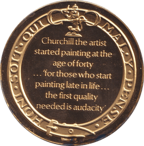 1974 SILVER GOLD PLATED WINSTON CHURCHILL PAINTING MEDALLION - SILVER WORLD COINS - Cambridgeshire Coins