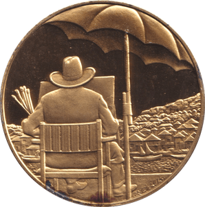 1974 SILVER GOLD PLATED WINSTON CHURCHILL PAINTING MEDALLION - SILVER WORLD COINS - Cambridgeshire Coins