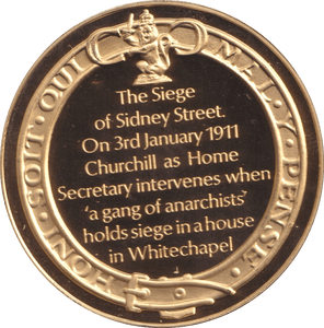1974 SILVER GOLD PLATED WINSTON CHURCHILL SIDNEY STREET SIEGE MEDALLION - SILVER WORLD COINS - Cambridgeshire Coins