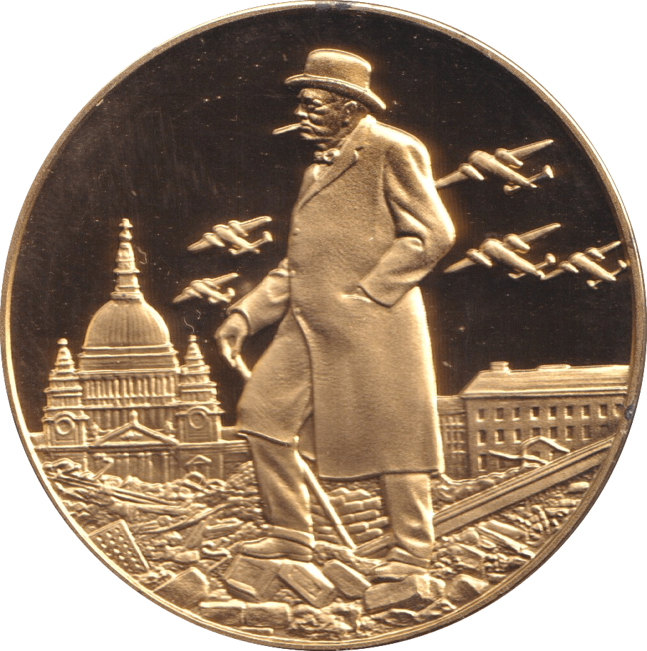 1974 SILVER GOLD PLATED WINSTON CHURCHILL THE BLITZ MEDALLION - SILVER WORLD COINS - Cambridgeshire Coins