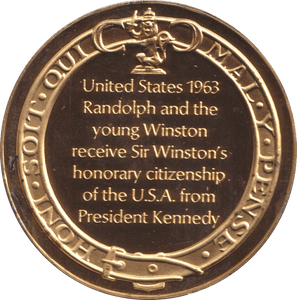 1974 SILVER GOLD PLATED WINSTON CHURCHILL USA CITIZENSHIP MEDALLION - SILVER WORLD COINS - Cambridgeshire Coins