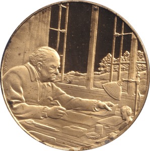1974 SILVER GOLD PLATED WINSTON CHURCHILL WRITING AT CHARTWELL MEDALLION - SILVER WORLD COINS - Cambridgeshire Coins