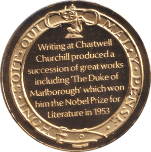 1974 SILVER GOLD PLATED WINSTON CHURCHILL WRITING AT CHARTWELL MEDALLION - SILVER WORLD COINS - Cambridgeshire Coins