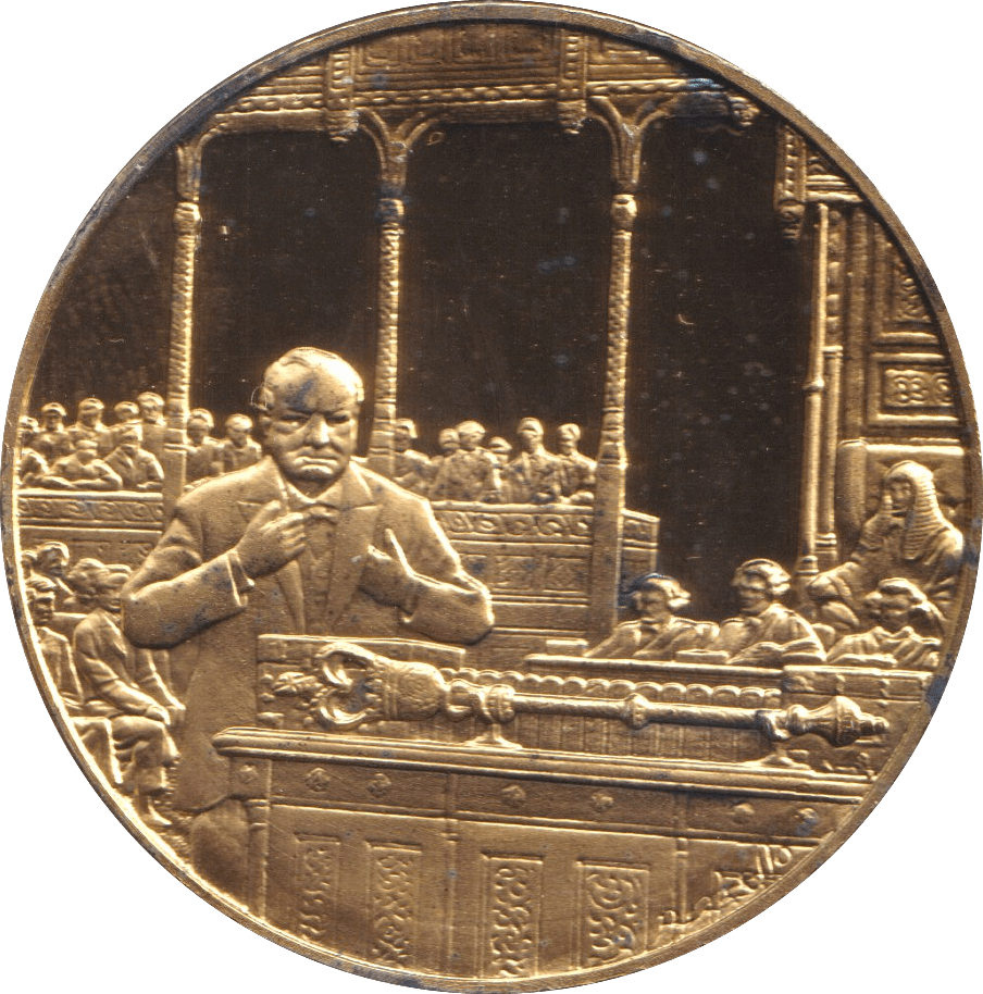 1974 SILVER GOLD PLATED WINSTON CHURCHILL WWII MEDALLION - SILVER WORLD COINS - Cambridgeshire Coins