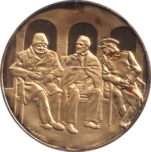 1974 SILVER GOLD PLATED WINSTON CHURCHILL YALTA MEETING MEDALLION - SILVER WORLD COINS - Cambridgeshire Coins