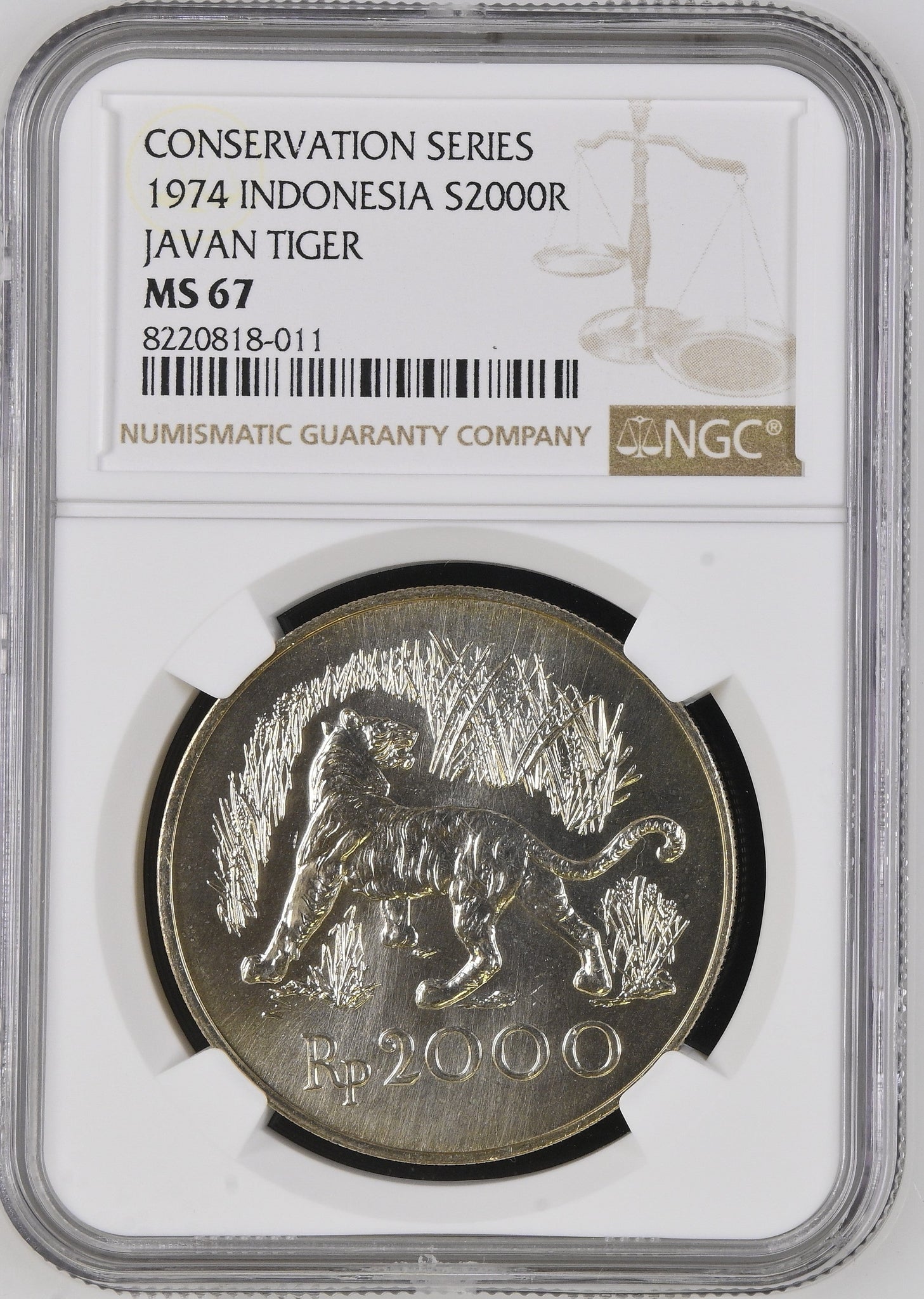 Javan Tier 1974 SILVER INDONESIA 2000 RUPIAH CONSERVATION JAVAN TIGER COIN ( NGC ...