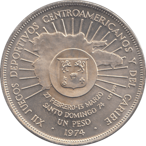 1974 SILVER ONE PESO DOMINICAN REPUBLIC - SILVER WORLD COINS - Cambridgeshire Coins