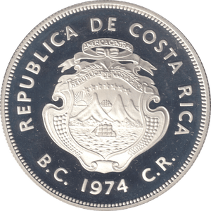 1974 SILVER PROOF 50 COLONES COSTA RICA - SILVER WORLD COINS - Cambridgeshire Coins