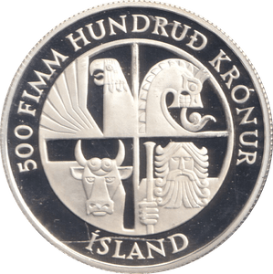 1974 SILVER PROOF 500 KRONER ICELAND - SILVER WORLD COINS - Cambridgeshire Coins