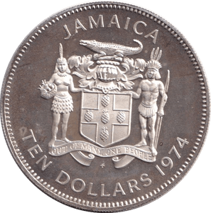 1974 SILVER PROOF TEN DOLLARS JAMAICA - SILVER WORLD COINS - Cambridgeshire Coins