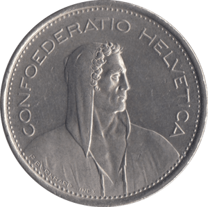 1974 SWITZERLAND FIVE FRANCS - WORLD COINS - Cambridgeshire Coins