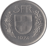 1974 SWITZERLAND FIVE FRANCS - WORLD COINS - Cambridgeshire Coins
