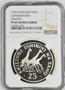1974 TANZANIA CONSERVATION GIRAFFES S25S PF 69 ULTRA CAMEO - NGC SILVER COINS - Cambridgeshire Coins