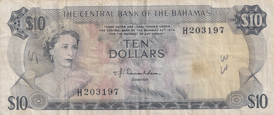 1974 TEN DOLLARS BAHAMAS BANKNOTE REF-1762 - WORLD BANKNOTES - Cambridgeshire Coins