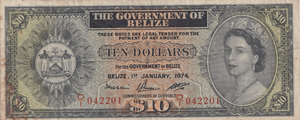 1974 TEN DOLLARS BELIZE BANKNOTE REF-1770 - WORLD BANKNOTES - Cambridgeshire Coins