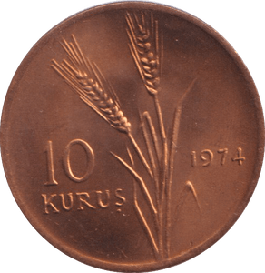 1974 TEN KURUS TURKEY - WORLD COINS - Cambridgeshire Coins