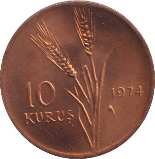 1974 TEN KURUS TURKEY - WORLD COINS - Cambridgeshire Coins