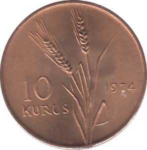 1974 TURKEY TEN KURUS - WORLD COINS - Cambridgeshire Coins