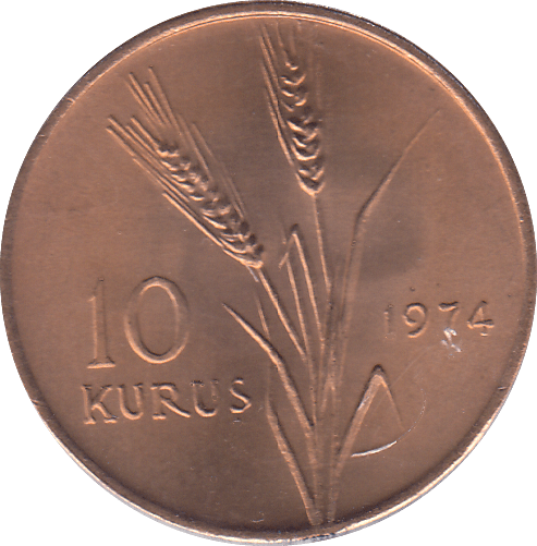 1974 TURKEY TEN KURUS - WORLD COINS - Cambridgeshire Coins