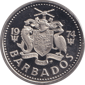 1974 TWENTY FIVE CENTS BARBADOS - WORLD COINS - Cambridgeshire Coins