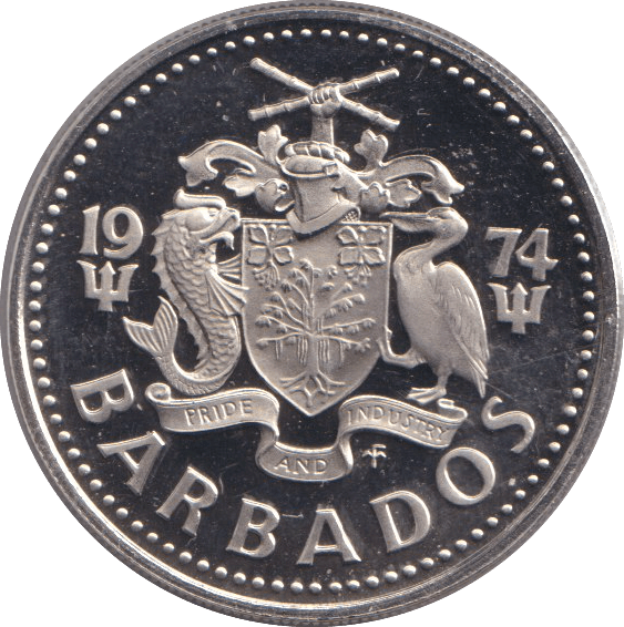 1974 TWENTY FIVE CENTS BARBADOS - WORLD COINS - Cambridgeshire Coins