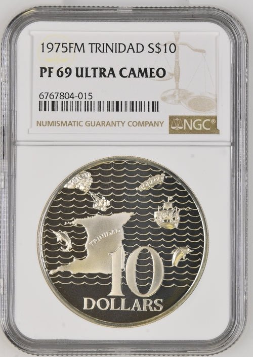 1975 SILVER $10 TRINIDAD AND TOBAGO ( NGC ) PF69 ULTRA CAMEO - NGC SILVER COINS - Cambridgeshire Coins