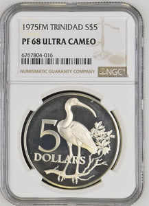1975 SILVER $5 TRINIDAD AND TOBAGO ( NGC ) PF68 ULTRA CAMEO - NGC SILVER COINS - Cambridgeshire Coins