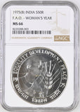 1975 SILVER FIFTY RUPEES WOMANS YEAR EQUALITY DEVELOPMENT ( NGC ) MS66 - NGC SILVER COINS - Cambridgeshire Coins