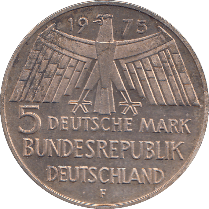 1975 SILVER GERMANY 5 MARKS - WORLD COINS - Cambridgeshire Coins