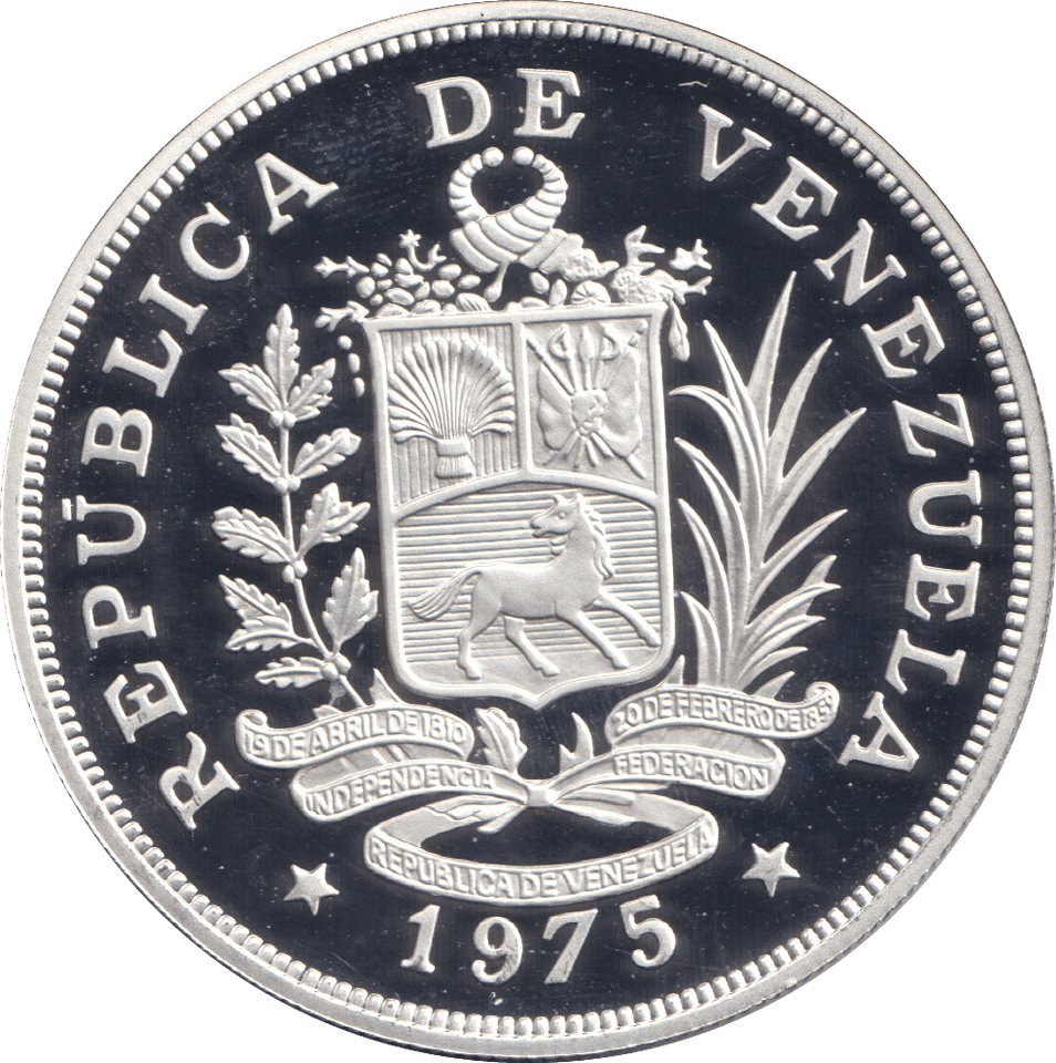 1975 SILVER PROOF 50 BOLIVARES VENEZUELA - SILVER WORLD COINS - Cambridgeshire Coins
