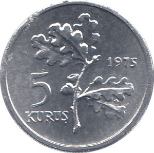 1975 TURKEY FIVE KURUS - WORLD COINS - Cambridgeshire Coins