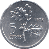 1975 TURKEY FIVE KURUS - WORLD COINS - Cambridgeshire Coins