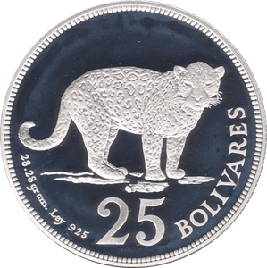 1975 VENEZUELA 25 BOLIVARES SPOTTED JAGUAR SILVER PROOF COIN .925 - SILVER WORLD COINS - Cambridgeshire Coins