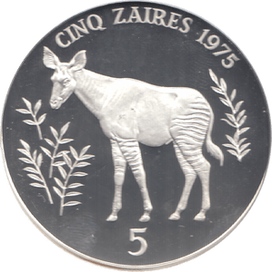 1975 ZAIRE 5 ZARIES SILVER PROOF - WORLD COINS - Cambridgeshire Coins
