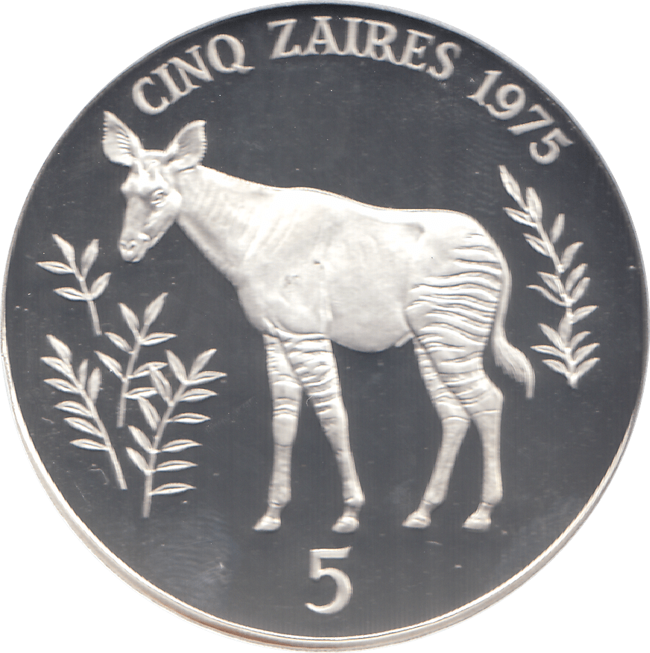 1975 ZAIRE 5 ZARIES SILVER PROOF - WORLD COINS - Cambridgeshire Coins