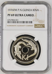 1976 1 KINA PAPUA NEW GUINEA CROCODILES ( NGC ) PF 69 ULTRA CAMEO - NGC SILVER COINS - Cambridgeshire Coins