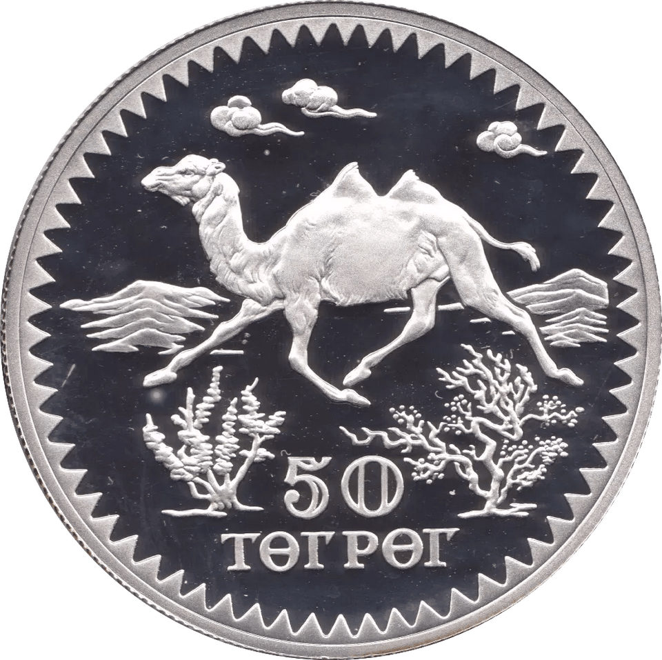1976 50 TUGRIK MONGOLIA BACTRIAN CAMEL SILVER PROOF COIN .925 - SILVER WORLD COINS - Cambridgeshire Coins