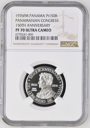 1976 FM PANAMA PANAMANIAN CONGRESS 150TH ANNIVERSARY Pt150B PF 70 ULTRA CAMEO - NGC SILVER COINS - Cambridgeshire Coins