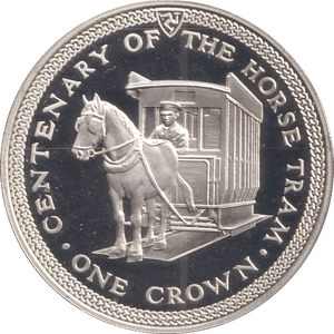 1976 ONE CROWN ISLE OF MAN CENTENARY OF THE HORSE TRAM - SILVER WORLD COINS - Cambridgeshire Coins