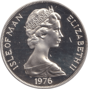 1976 ONE CROWN ISLE OF MAN CENTENARY OF THE HORSE TRAM - SILVER WORLD COINS - Cambridgeshire Coins
