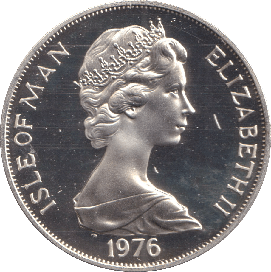 1976 ONE CROWN ISLE OF MAN CENTENARY OF THE HORSE TRAM - SILVER WORLD COINS - Cambridgeshire Coins
